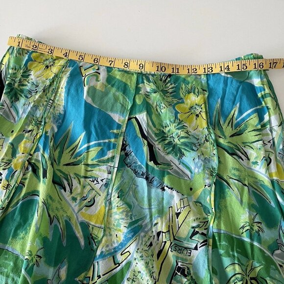 Bila Scarf Hem Skirt L Green Floral Asymmetrical Artsy Flowy Hawaiian Tropical - Picture 6 of 10